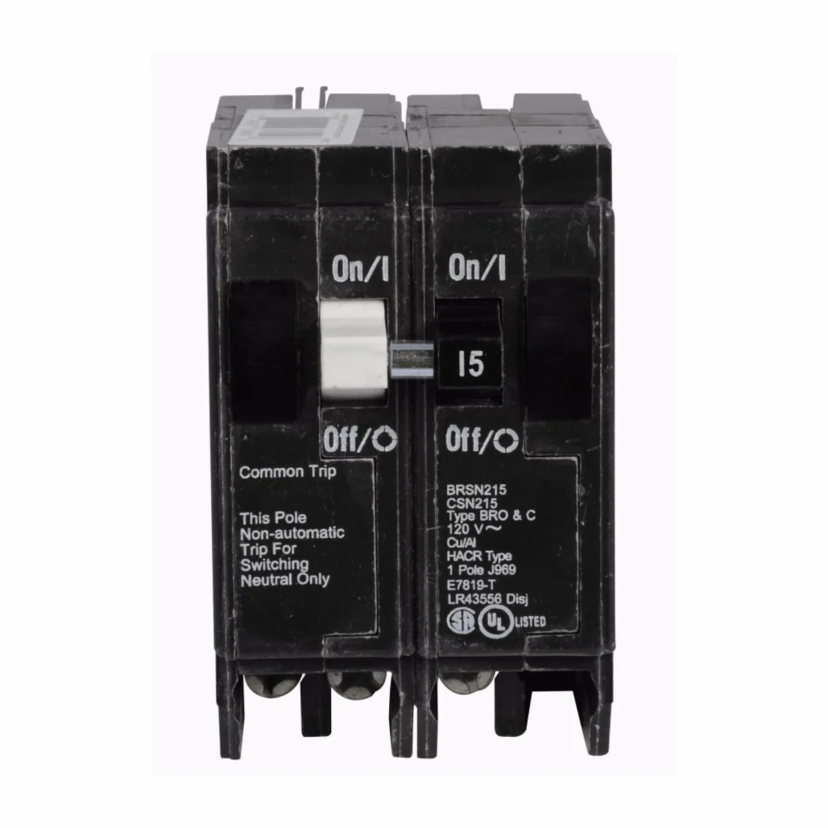 Eaton BRSN220 Circuit Breaker, Type BR Switching Neutral, 20 A, 10 kAIC, Two-pole, 120V