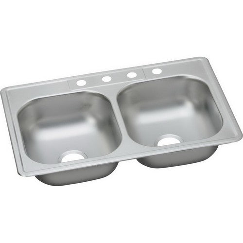 Elkay DD233223 Elkay Satin Stainless Steel Rectangular Double Bowl Sink, 33 inch L x 22 inch W x 7-1/16 inch H, 3-Hole