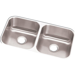 Elkay DCFU3118 Elkay 31-3/4 inch L x 18-1/4 inch W x 8 inch D 18 ga 300 Stainless Steel 2-Bowl Undermount Kitchen Sink