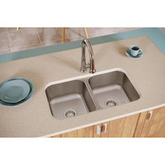 Elkay DCFU3118 Elkay 31-3/4 inch L x 18-1/4 inch W x 8 inch D 18 ga 300 Stainless Steel 2-Bowl Undermount Kitchen Sink