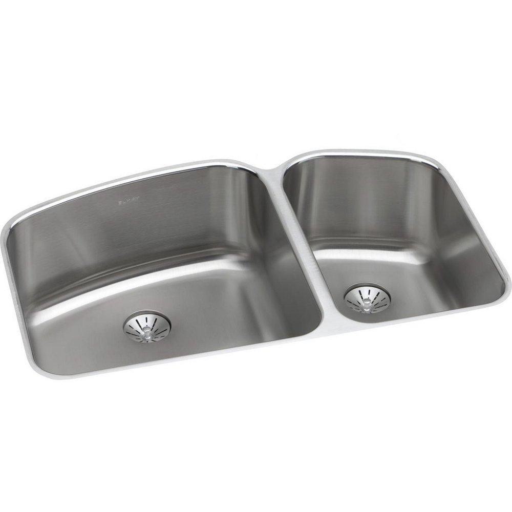 Elkay ELUH31229RPD Lustertone Classic Stainless Steel Double Bowl Undermount Kitchen Sink 32-3/4 x 21 x 9