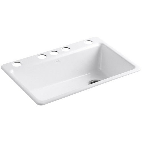 Kohler K-5871-5UA3-WH Riverby Single-Bowl Cast Iron Undermount Kitchen Sink, 33 inch x 22 inch, White