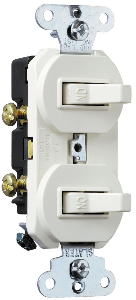 Legrand 690WG Pass & Seymour 690-WG Single Pole, Double Combination Switch, 15 Amps, 120/277 Volts, w/ Ground, White