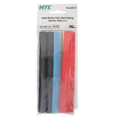 NTE Electronics HS-ASST-8 Heat Shrink Tubing Assortment 3/8 Inch 6 Inch Black Red Clear Green Blue