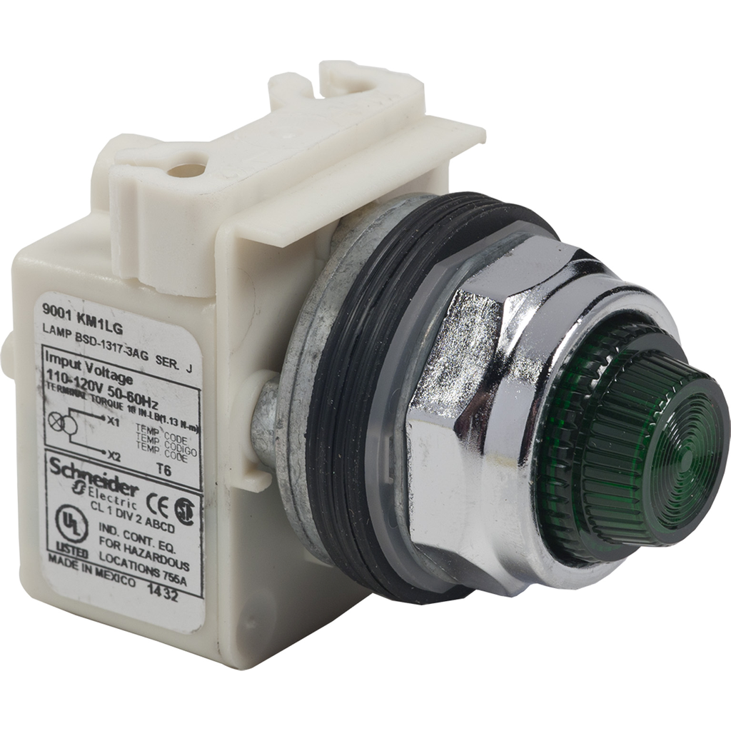 Schneider Electric 9001KP1G6 Square D 30 mm 110-120V Green Lens Metal Bezel Pilot Light