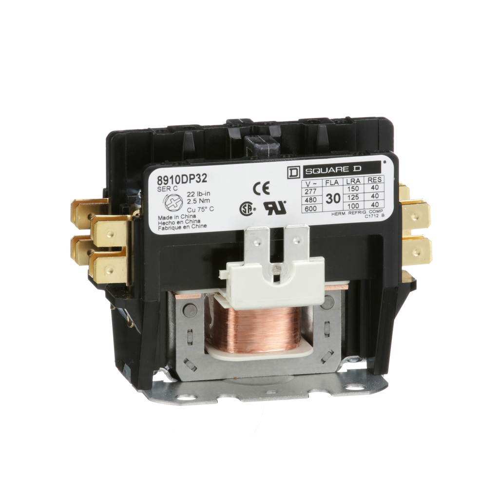 Square D 8910DP32V06 440/480 VAC 30 Amp 2-Pole 2NO NEMA 1 Non-Reversing Definite Purpose Contactor