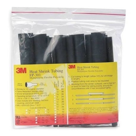 3M FP301-1/4-48-BLACK-HD Flexible Heat Shrink Tubing 1/4 in ID Expanded 48 in L