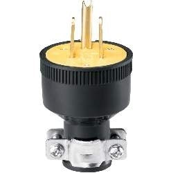 COOPER WIRING DEVICES 1709 Plug, thermoplastic rubber, 15A/125V, 2-pole, 3-wire grounding, straight body, black