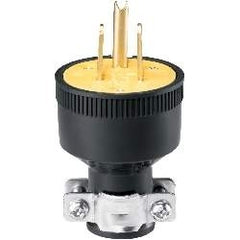 COOPER WIRING DEVICES 1709 Plug, thermoplastic rubber, 15A/125V, 2-pole, 3-wire grounding, straight body, black