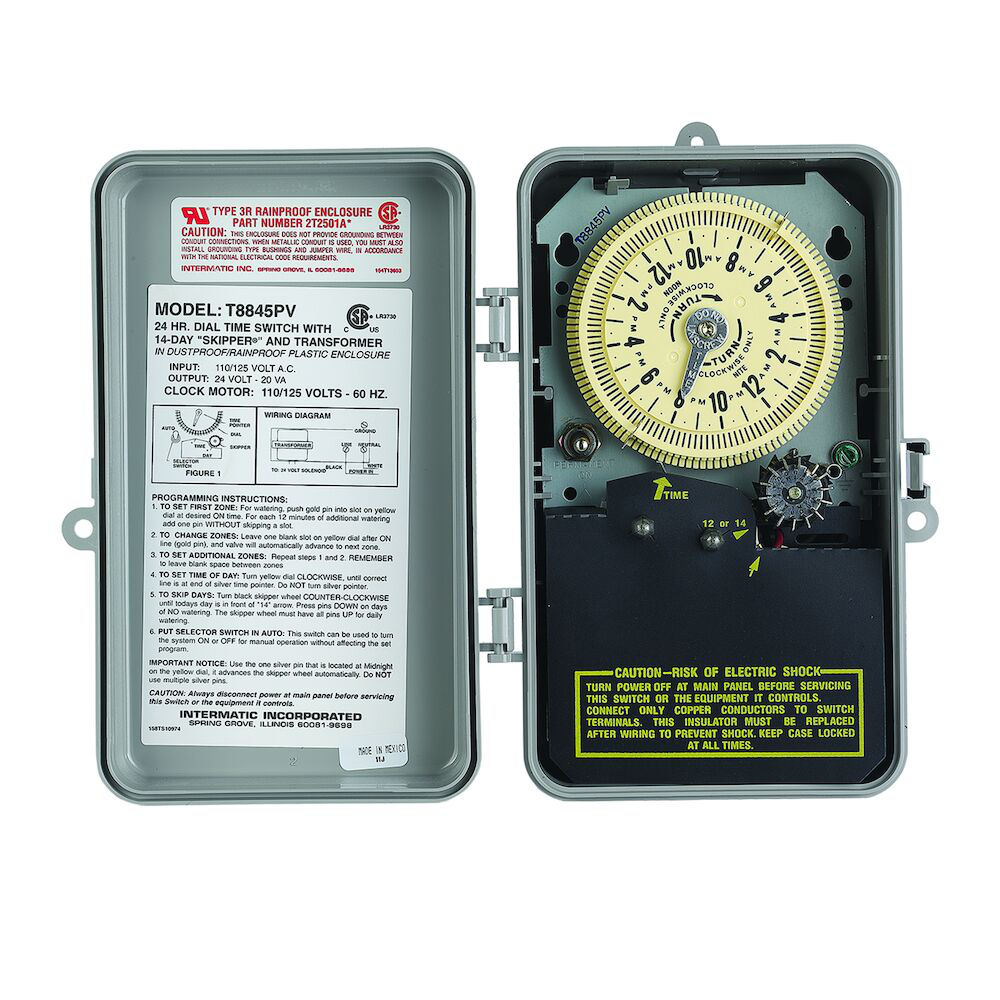 Intermatic T8845PV NEMA 3R Plastic Case 125 VAC 60 Hz 20 VA SPST Electromechanical Time Switch