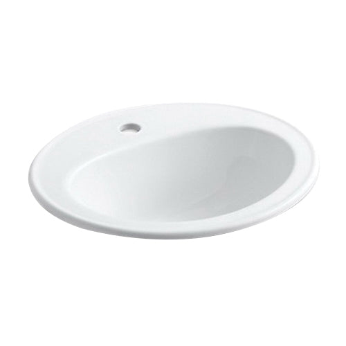 Kohler K-2196-1-0 Pennington 1-Hole Single-Bowl Oval Drop-In Bathroom Sink, 20-1/4 in x 17-1/2 in, White