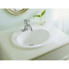 Kohler K-2196-1-0 Pennington 1-Hole Single-Bowl Oval Drop-In Bathroom Sink, 20-1/4 in x 17-1/2 in, White