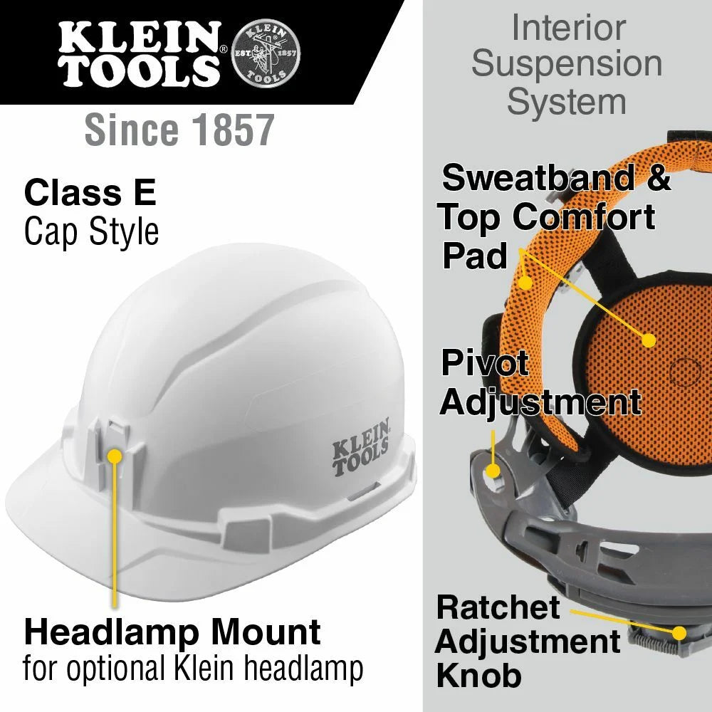 Klein Tools 60100 Hard Hat Non-Vented Cap Style White