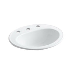 Kohler K-2196-8-0 Pennington Vitreous China 3-Hole Single-Bowl Widespread Oval Drop-In Bathroom Sink