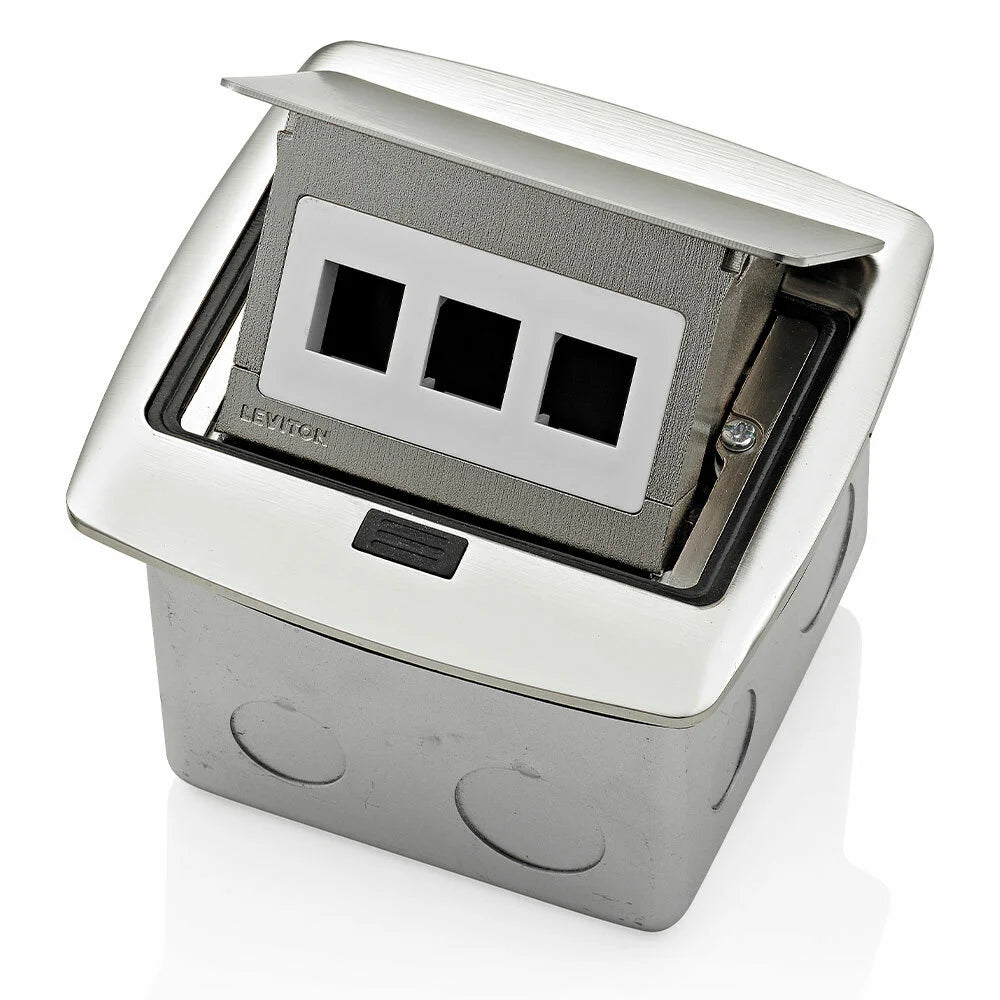 Leviton PFQP3-BN Pop-Up Floor Box with 3-Port QuickPort Insert