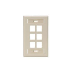 Leviton 42080-6IS QuickPort Wall Plate with ID window, Single-Gang, 6-Port, Ivory