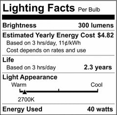 SATCO S3810 A Series 40W A15 Dimmable Incandescent Light Bulb with Medium Base