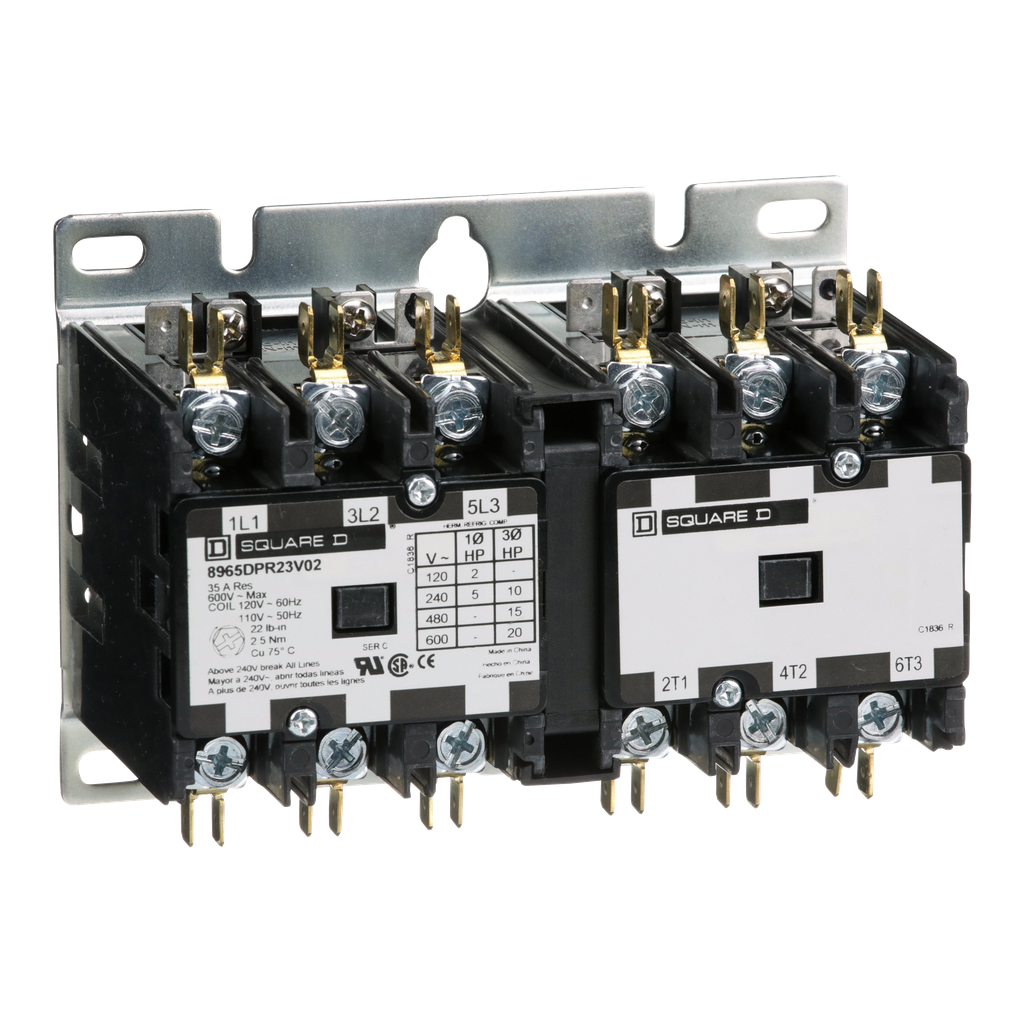 Square D 8965DPR23V14 24 VAC 25 Amp Polyphase 3-Pole Open Type Reversing Definite Purpose Hoist Contactor