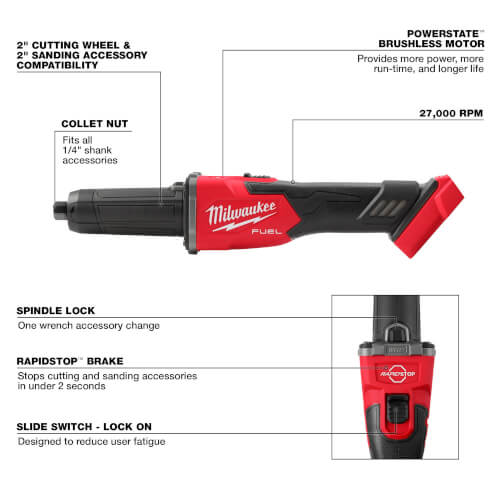 Milwaukee 293920 M18 Fuel Braking Die Grinder Slide Switch