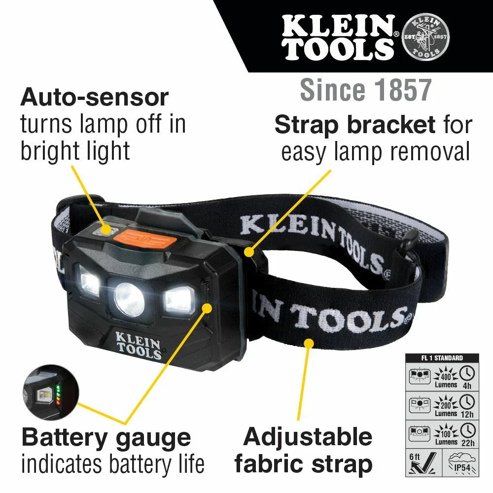 Klein Tools 56048 Rechargeable Headlamp 400 Lumens Auto-Off