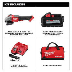 Milwaukee 298022 M18 FUEL 4-1/2 In.-6 In. No Lock Braking Grinder With Paddle Switch 2 Battery Kit