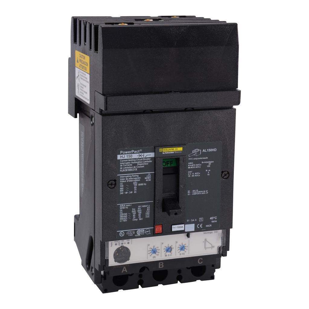 Square D HJA36100U31X Circuit Breaker, PowerPact H, 100 Amp, 3 Pole, 600V