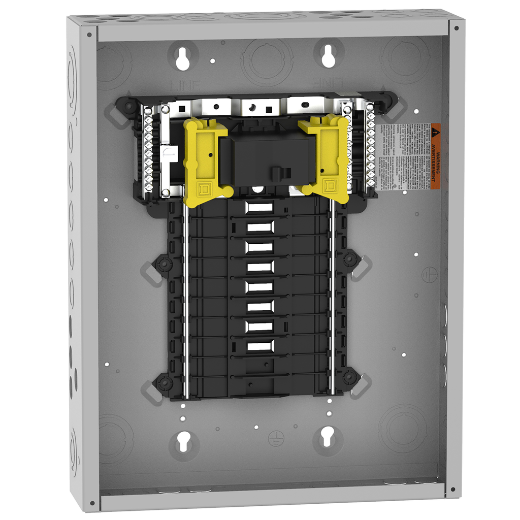 Square D QO116M100P 100A 120/240V 1 Phase Convertible Main Breaker Load Center, Plug-On Neutral, 16 Spaces / 24 Circuits, NEMA-1