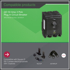 Square D QO350 Miniature Circuit Breaker 50A 240V 3Ph Plug-On