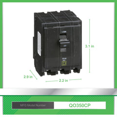 Square D QO350 Miniature Circuit Breaker 50A 240V 3Ph Plug-On