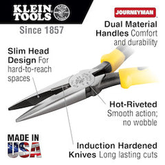 Klein J203-8 Pliers, Long Nose Side-Cutters, 8-Inch