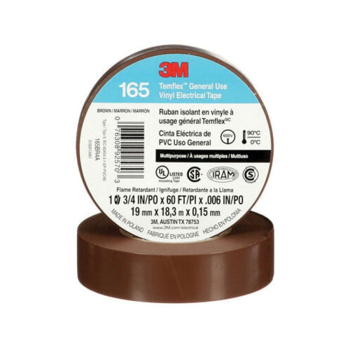 3M 165BR4A 3/4 x 60ft Temflex Vinyl Electrical Tape Brown