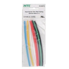 NTE Electronics HS-ASST-5 Heat Shrink Tubing Assortment 1/8 Inch 6 Inch Black Red Clear Green Blue