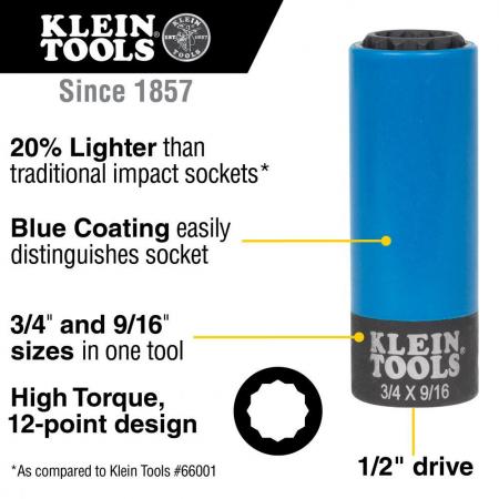 Klein Tools 66030 2-in-1 Coated Impact Socket 12-Point (3/4 x 9/16)