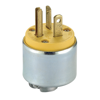 Leviton 620PA 250 Volt 20 Amp 2-Pole 3-Wire NEMA 6-20P Yellow PVC/Steel Armored Grounding Polarized Straight Blade Plug