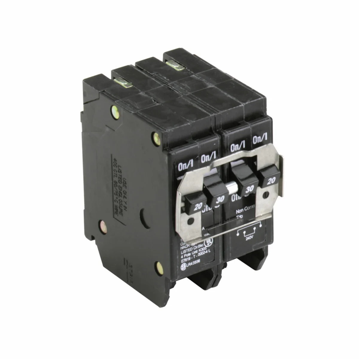 Eaton BQ220230 Type BQ CTL Quadplex Circuit Breaker, 120/240 VAC, 20 to 30 A, 10 kA Interrupt, 4 Poles