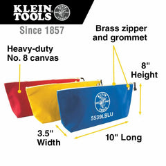 Klein 5539CPAK Assorted Canvas Zipper Bags, 10 inches x 3-1/2 inches x 8 inches