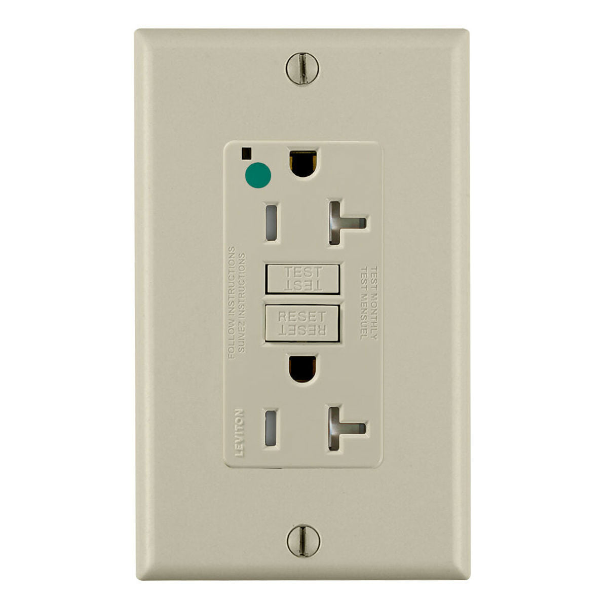 Leviton GFTR2-HGI SmartlockPro Slim Self-Test GFCI Receptacle 20 Amp 125 Volt NEMA 5-20R