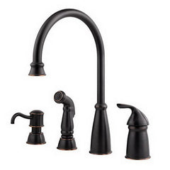 Pfister GT26-4CBY Avalon 1 Handle Kitchen Faucet with Side Spray and Soap Dispenser, Tuscan Bronze