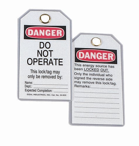 IDEAL 44-830 Heavy Duty Laminated Lockout Tag Plastic 5/Card 44-830