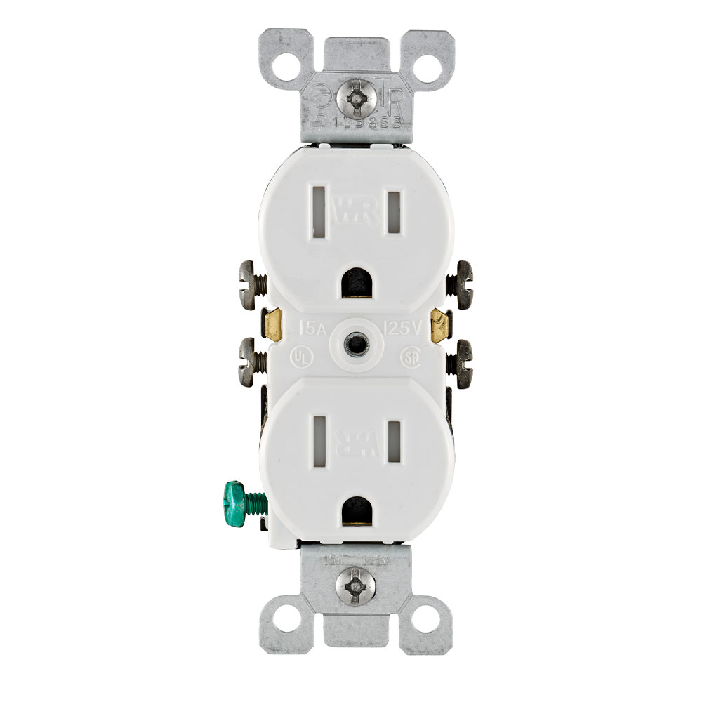 Leviton W5320-T0W Duplex Grounding Tamper and Weather-Resistant Straight Blade Receptacle 125 Volt 15 Amp NEMA 5-15R