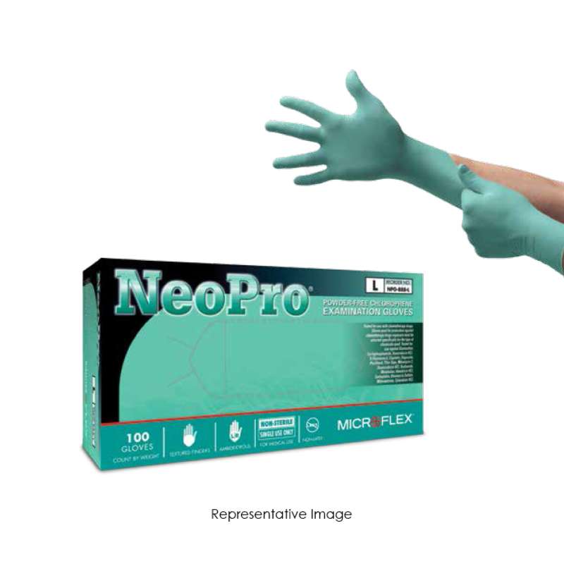 Ansell NPG-888-XL MICROFLEX®NeoPro® Powder Free Textured Green 5mil Chloroprene Gloves, X-Large, 9.5 Long, 100 per Box