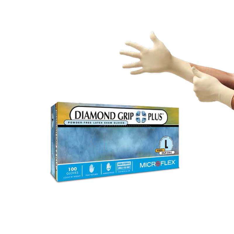 Ansell DGP-350-XL MICROFLEX Diamond Grip Plus Powder Free Textured Natural Color 5mil Latex Gloves X-Large