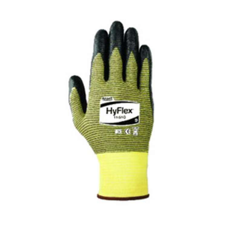 Ansell 103415 HyFlex Kevlar Powder Free Palm Coated Black/Yellow Foam Nitrile Large 9.5 Long 12-Pair per Bag