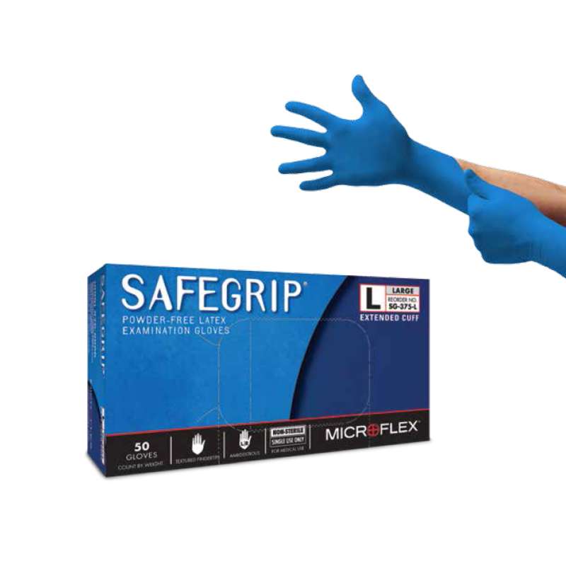 Ansell SG-375-S MICROFLEX SafeGrip Powder Free Textured Blue 11mil Latex Glove Small 50BX