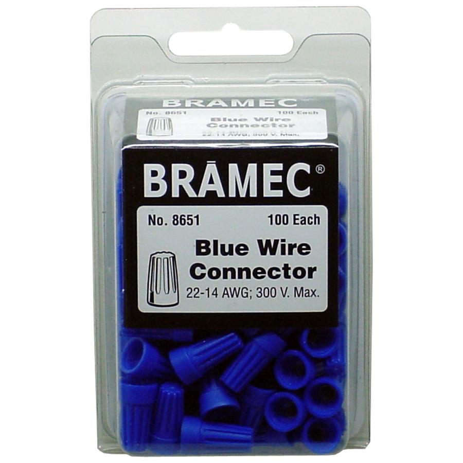 Bramec 8651 Wire Connectors 22-14 AWG Blue Screw-On 300V Max