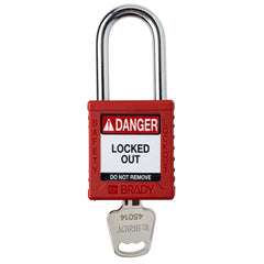 Brady SDPL-RED-38ST-KD Plastic Padlock 1.5 Steel Shackle Lockout Tagout