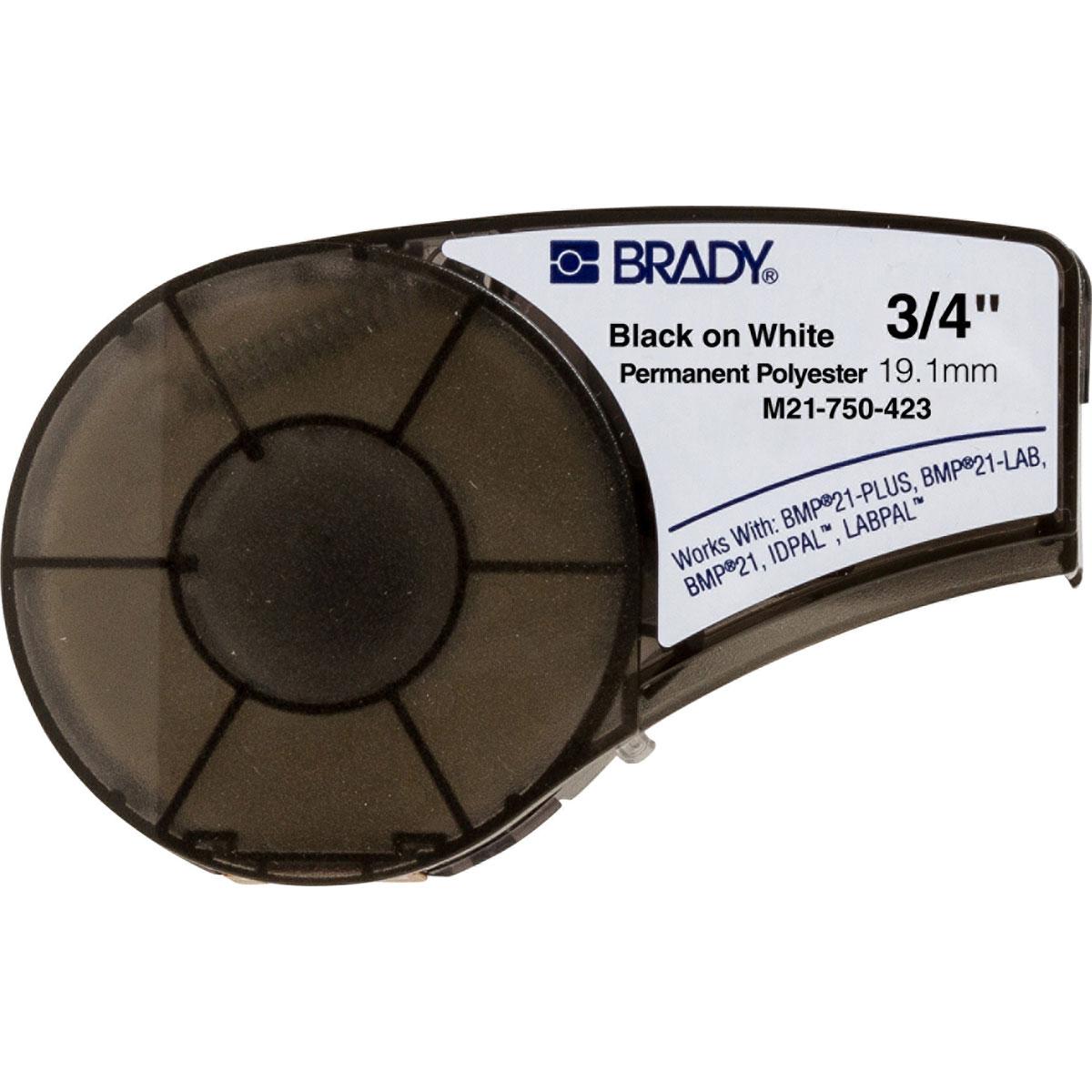 Brady M21-750-423 BMP21 Cartridge Label 21 ft L x 0.75 in W Black on White