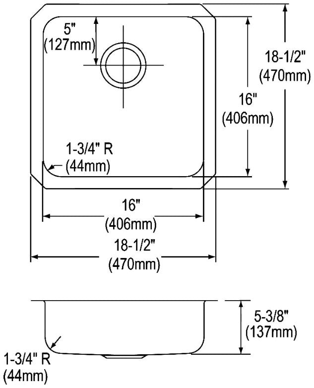 Elkay ELUHAD161655 Lustertone Classic Stainless Steel Sink 18-1/2 x 18-1/2 x 5-3/8 Single Bowl Undermount