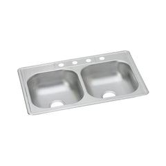 Elkay D233223 Dayton Kitchen Sink, Rectangular, 3 Faucet Holes, 33 in W x 22 in D x 6-9/16 in H, Top Mount, Stainless Steel, Satin