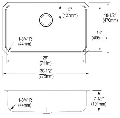 Elkay ELUH2816 Lustertone Classic Stainless Steel 30-1/2 x 18-1/2 x 7-1/2 Single Bowl Undermount Sink